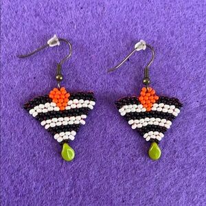 Handcrafted Beaded Earrings - Black, White, Orange, Green